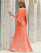 Abito da Damigella Donna Manica Lunga Scollatura a V Chiffon Abito da Cerimonia Matrimonio Festa 28018