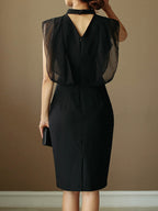 Loose Sleeveless Gauze Hollow See-Through Split-Joint Zipper Stand Collar Evening Dresses Midi Dresses