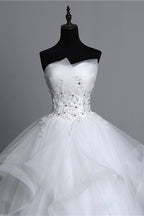 Strapless Tulle Layered Ball Gown Wedding Dress with Appliques and Beading