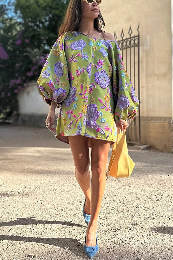 Ma Fille de Rêve Rétro Robe Baby-doll Mini à Imprimé Floral et Manches Bouffantes