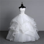 Strapless Tulle Layered Ball Gown Wedding Dress with Appliques and Beading
