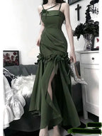 Schickes grünes Meerjungfrauen-Abendkleid mit Spaghettiträgern, grünes Festkleid Y5182