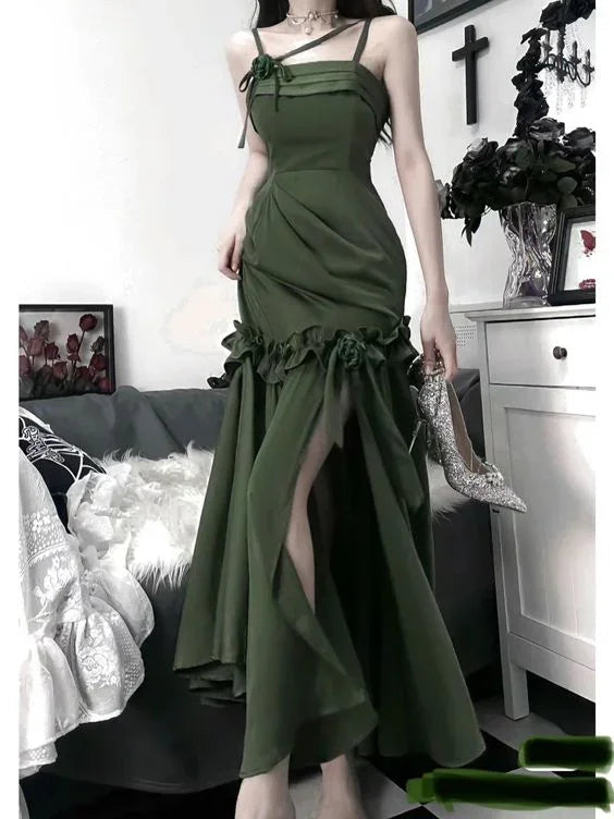 Schickes grünes Meerjungfrauen-Abendkleid mit Spaghettiträgern, grünes Festkleid Y5182