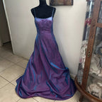 Splendido abito da sera viola con perline a linea ad A, spalline sottili, vestito da festa e ballo Y7955