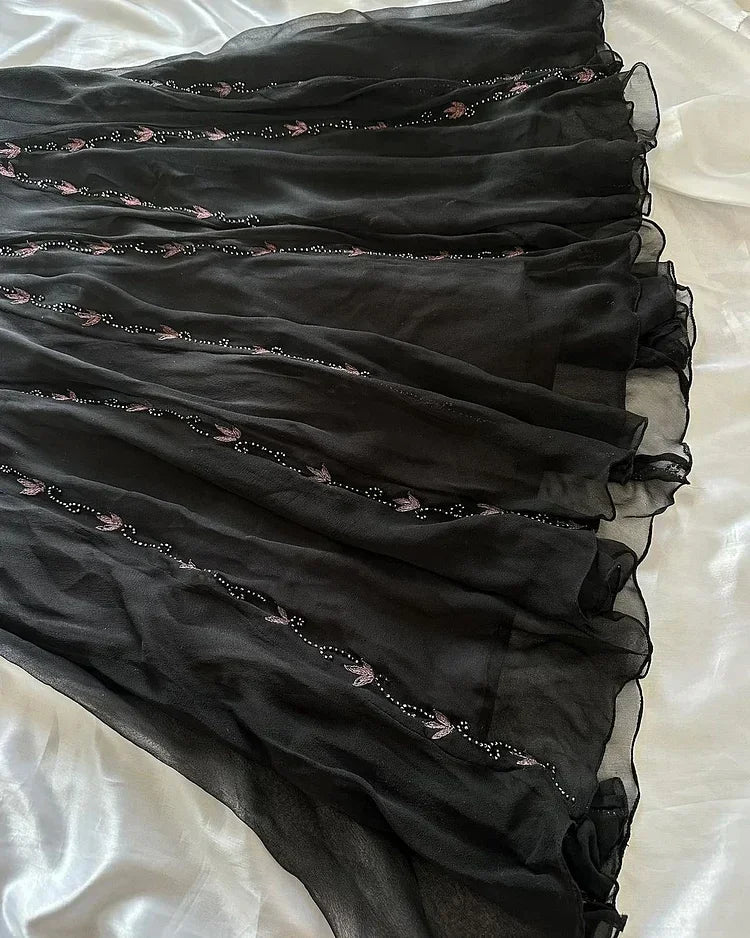 Abito da sera nero in chiffon con perline, elegante, senza schienale, modello sirena, abito da ballo Y8297