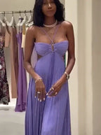 Splendido abito da sera viola a pieghe a linea ad A per ballo Y7419