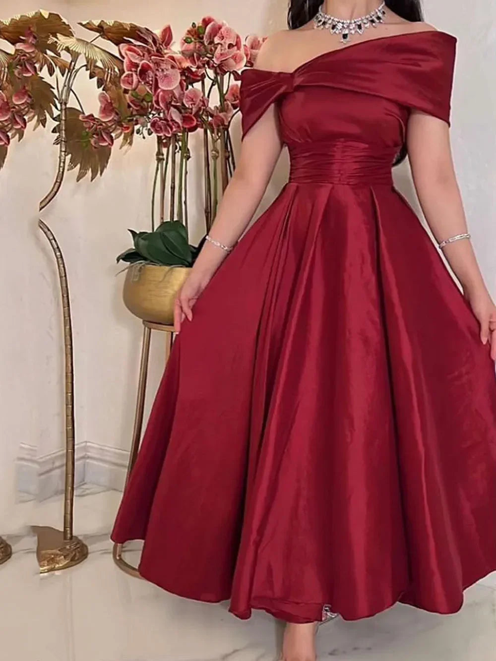 Abiti da sera midi rosso scuro senza maniche alla caviglia abiti formali arabi Dubai abiti da festa abiti da sera Y4620