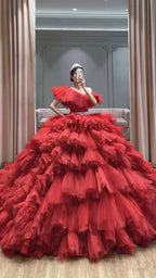 Splendido abito da ballo rosso in tulle a più strati Vestito per sedicesimo compleanno Y5361
