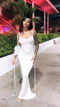 Vestido Justo de Alças Finas para Mulher, Branco para Noite Y1947