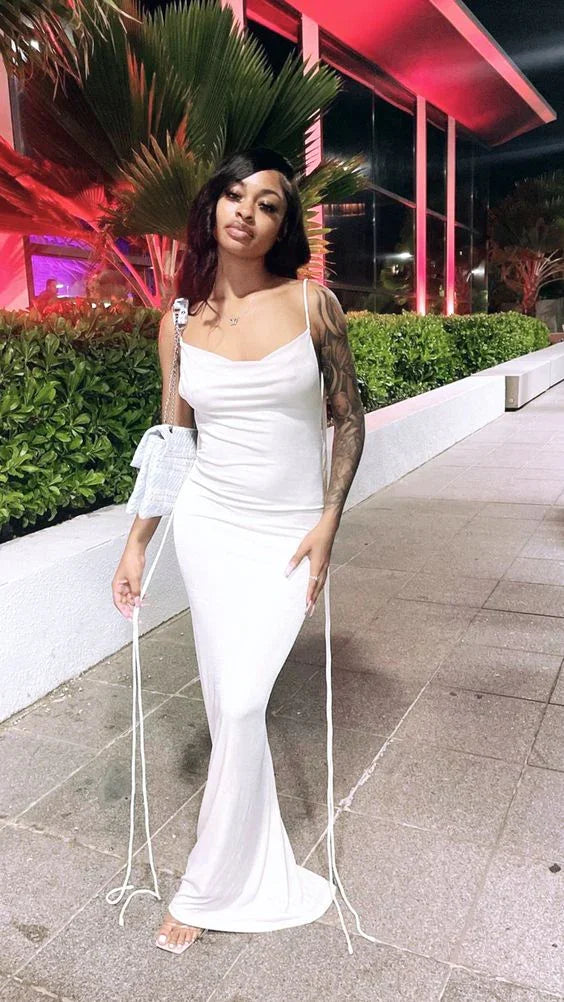 Vestido Justo de Alças Finas para Mulher, Branco para Noite Y1947