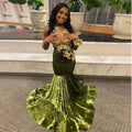 Robe de bal africaine pour fille noire en velours avec appliques, col en V profond, robe sirène sexy pour soirée de remise de diplômes Y6345