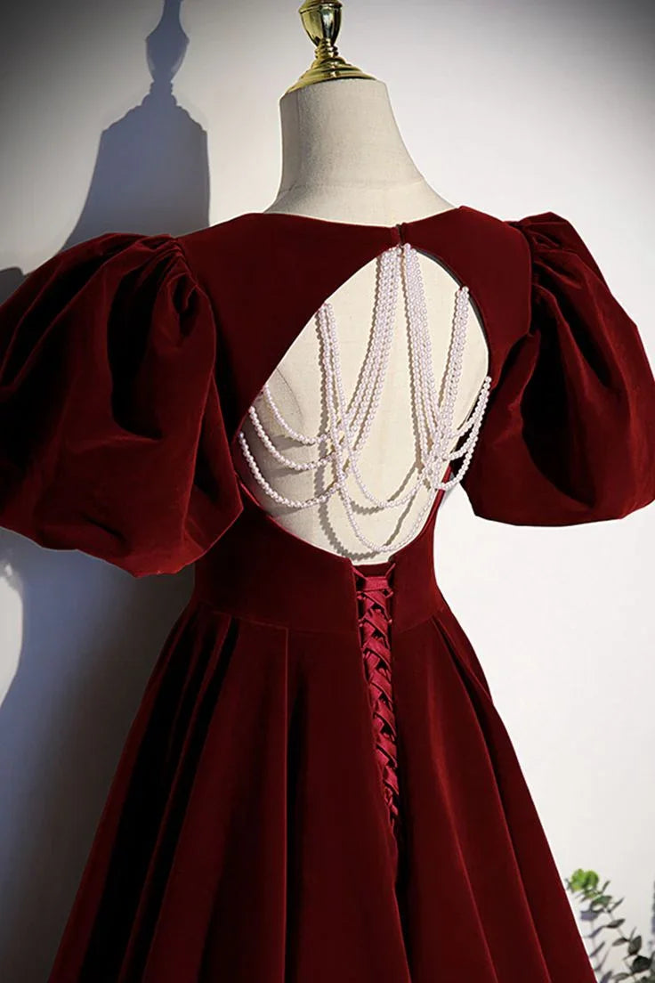 Vestido longo de veludo bordô para baile vestido de noite Y6348