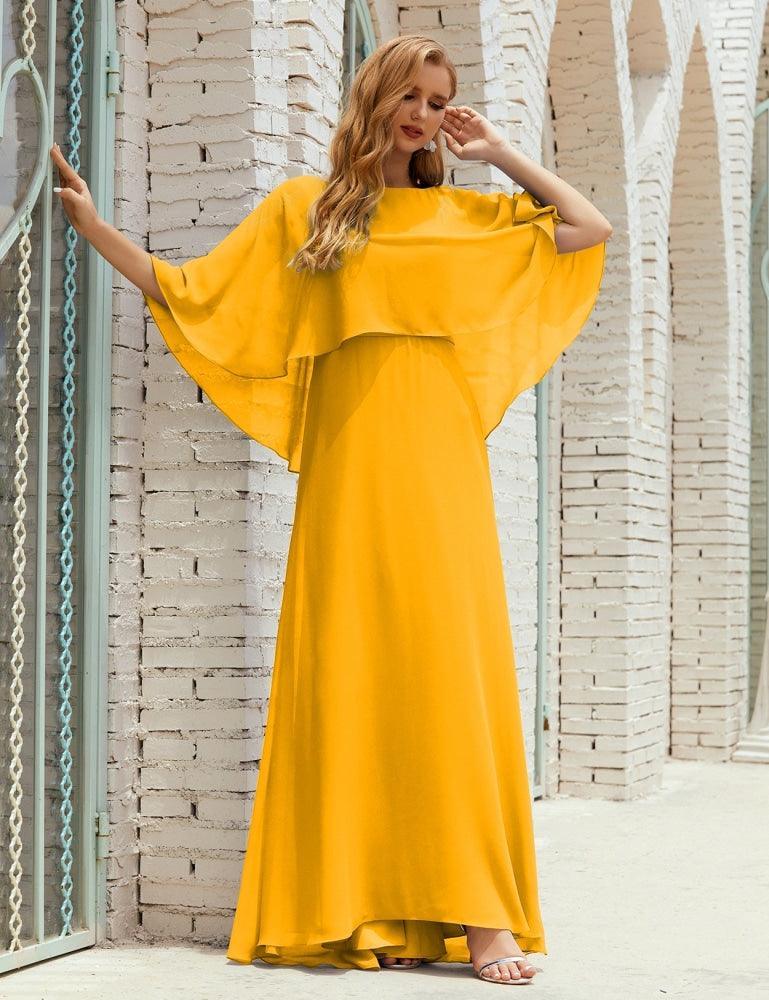 Abito da Damigella Donna Manica Lunga Scollatura a V Chiffon Abito da Cerimonia Matrimonio Festa 28018