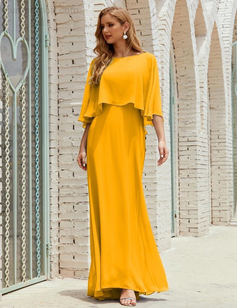 Abito da Damigella Donna Manica Lunga Scollatura a V Chiffon Abito da Cerimonia Matrimonio Festa 28018