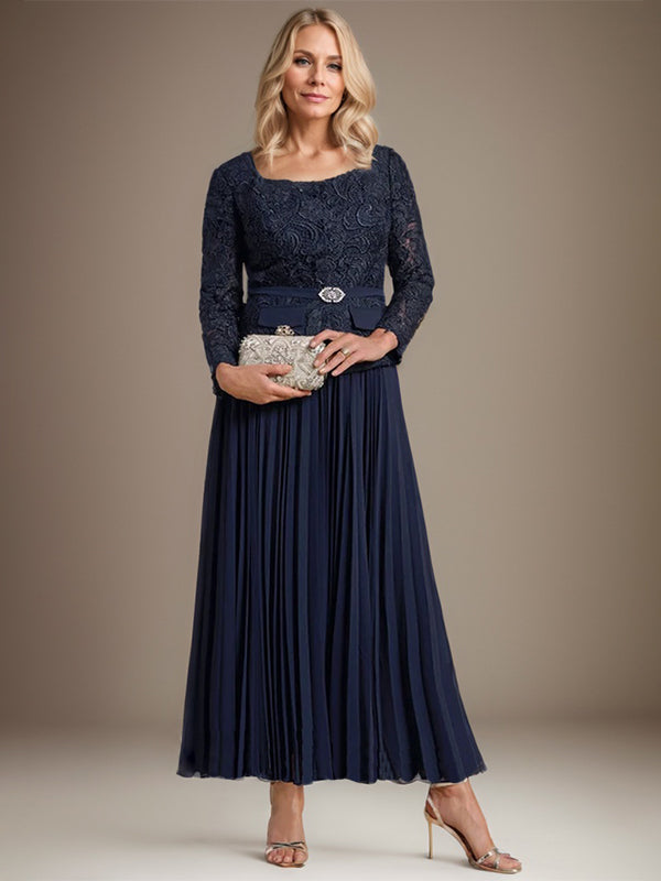 Robe de mère de la mariée en mousseline, longueur cheville carrée, coupe en A avec plis