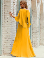 Abito da Damigella Donna Manica Lunga Scollatura a V Chiffon Abito da Cerimonia Matrimonio Festa 28018