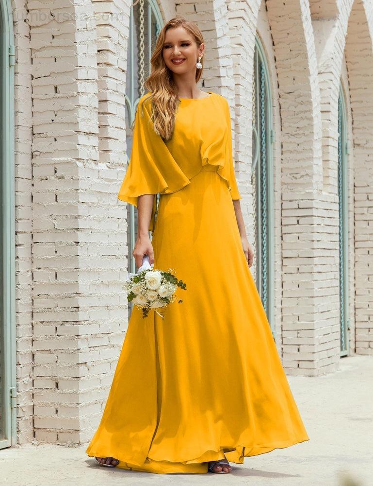 Abito da Damigella Donna Manica Lunga Scollatura a V Chiffon Abito da Cerimonia Matrimonio Festa 28018