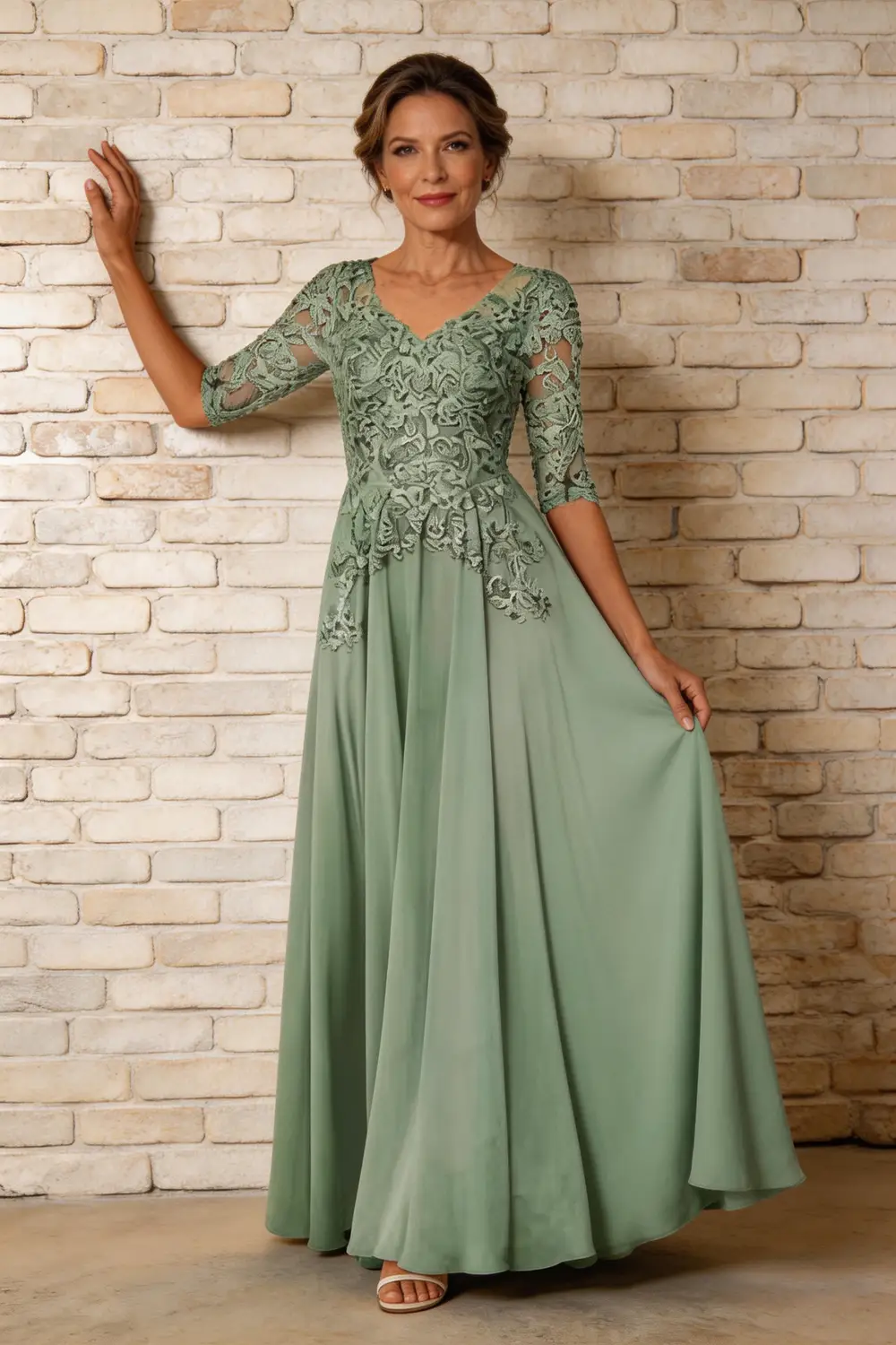 Elegant Lace Applique Chiffon A-Line Mother of the Bride Dress by tangjianjun