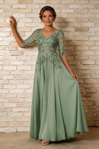 Elegant Lace Applique Chiffon A-Line Mother of the Bride Dress by tangjianjun