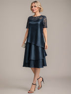 A-Linie, U-Ausschnitt, knielanges Kleid für die Brautmutter mit Applikationen und Pailletten 