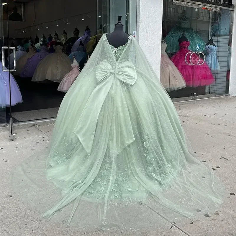 Abiti verde menta per Quinceañera con fiori tridimensionali, abito a palloncino per concorso e festa, vestito dolce 15 anni Y4481