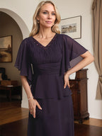 Robe de mère de la mariée en mousseline, longueur au sol, en ligne A, col en V, ornée de perles plissées