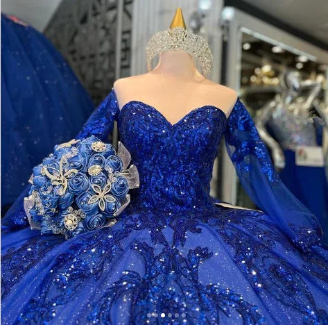 فستان كوينسينييرا فاخر أزرق ملكي، فستان كرة أزرق ملكي لحفل السادسة عشرة Y1130