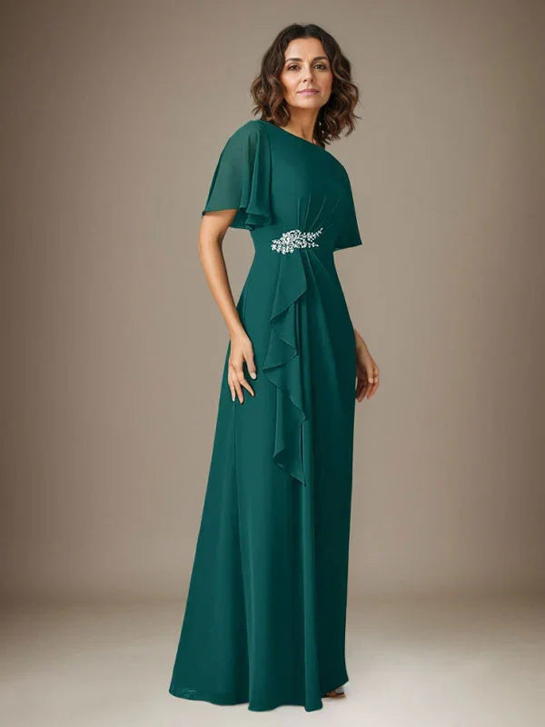 فستان شيفون ضيق مزين بالخرز بلون كحلي داكن