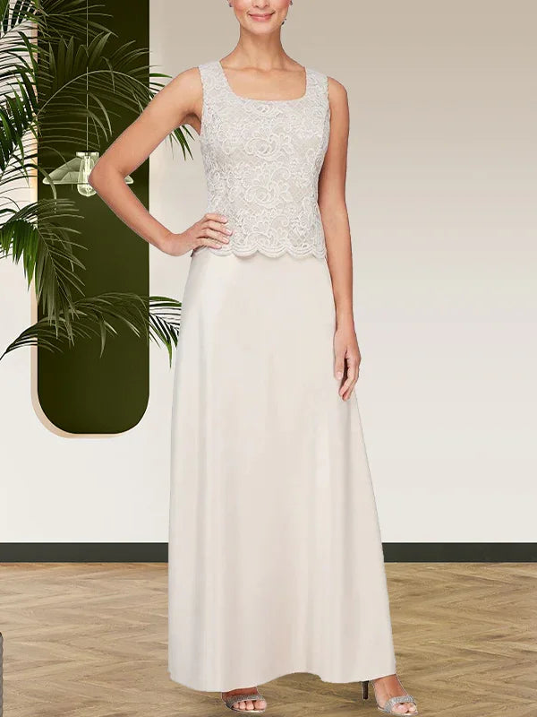 فستان مع جاكيت تنورة من الدانتيل اللامع والساتان مع جاكيت مفتوح