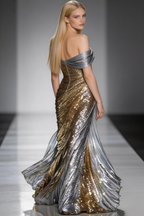 Vestido de Noite Longo com Lantejoulas Brilhantes, Ombros Descobertos, Estilo Sereia, Vestido de Baile Y8393