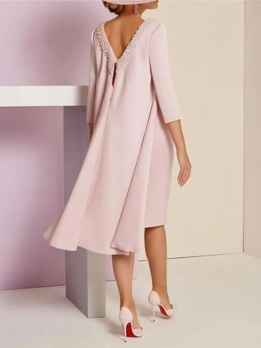 Etui/Kolumnen-Langarmkleider für die Brautmutter mit Perlenstickerei