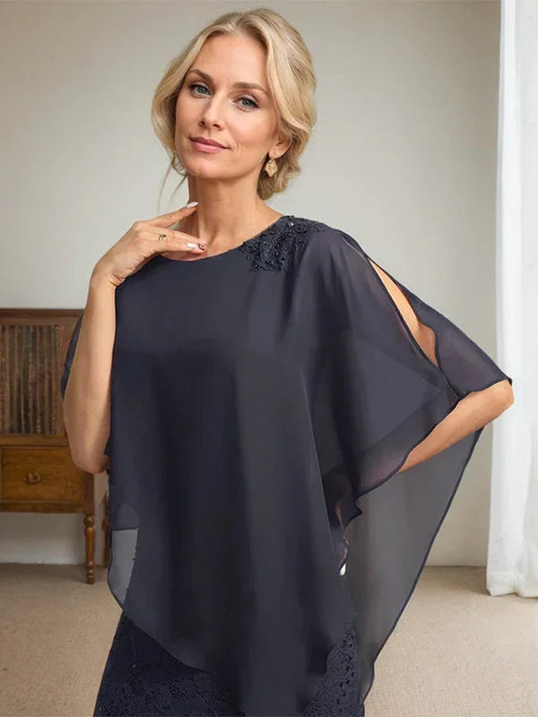 Vestido de madrina de novia de encaje de gasa con lentejuelas y abalorios, corte columna y largo hasta el suelo