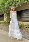 Vestido Branco Único Longo de Noite Sem Alças com Camadas e Corte em A para Festa e Baile Y7552