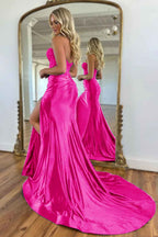 Navy Mermaid Sweetheart Corset Prom Dress With Slit