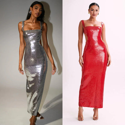 Sequin Backless Slim Fit Slit Prom Dress