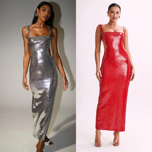 Sequin Backless Slim Fit Slit Prom Dress