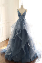 BMbridal Chic Tulle Spaghetti Straps V Neck Prom Dresses with Appliques Online