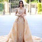 Chic Bateau Detachable Long Sleeve Wedding Dress With Tulle