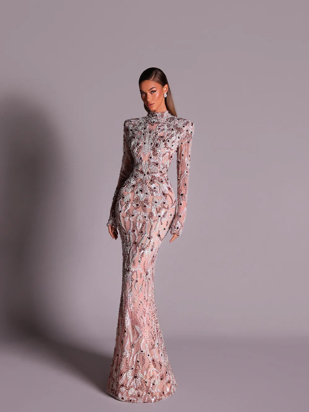 Sexy Open Back Beaded Evening Gown Delicate High Neck Long Sleeved Mermaid Chic Cocktail Dress With Luxe Beadwork Customized