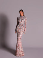 Sexy Open Back Beaded Evening Gown Delicate High Neck Long Sleeved Mermaid Chic Cocktail Dress With Luxe Beadwork Customized