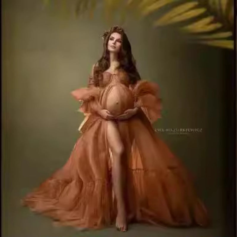 Hot-selling new soft mesh shiny long-sleeved V-neck gauze skirt maternity gauze skirt