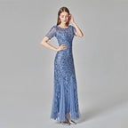 Summer Autumn Banquet Host Slim Mesh Sequ Evening Dress Fishtail Dress for Women