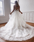 Modern Lace Appliques A Line Wedding Dress With Spaghetti Straps