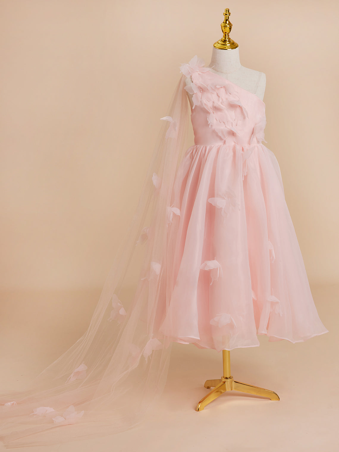 A-line Organza Tea-length Pink Dress (010220821)