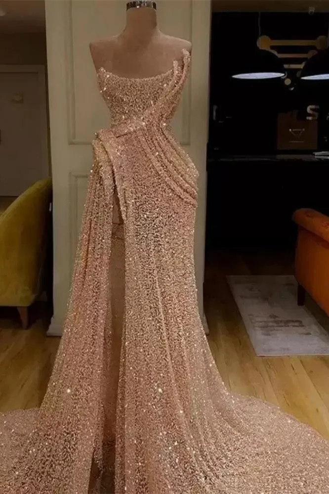 Sequin Strapless Mermaid Prom Dress With Split Custom Colors And Sizes