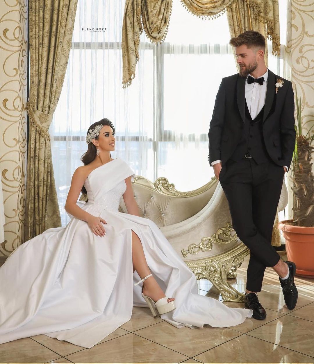 Gorgeous Satin Long A Line One Shoulder Wedding Dress With Slit