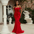 Off Neck Sleeveless Elegant Slim Fit Lange Volltonfarbe Cocktail Brautjungfer Kleid Abendkleid 3D Dekoration 