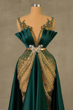 Emerald Green Beaded Spaghetti Strap Mermaid Prom Dress Sleeveless Floor Length