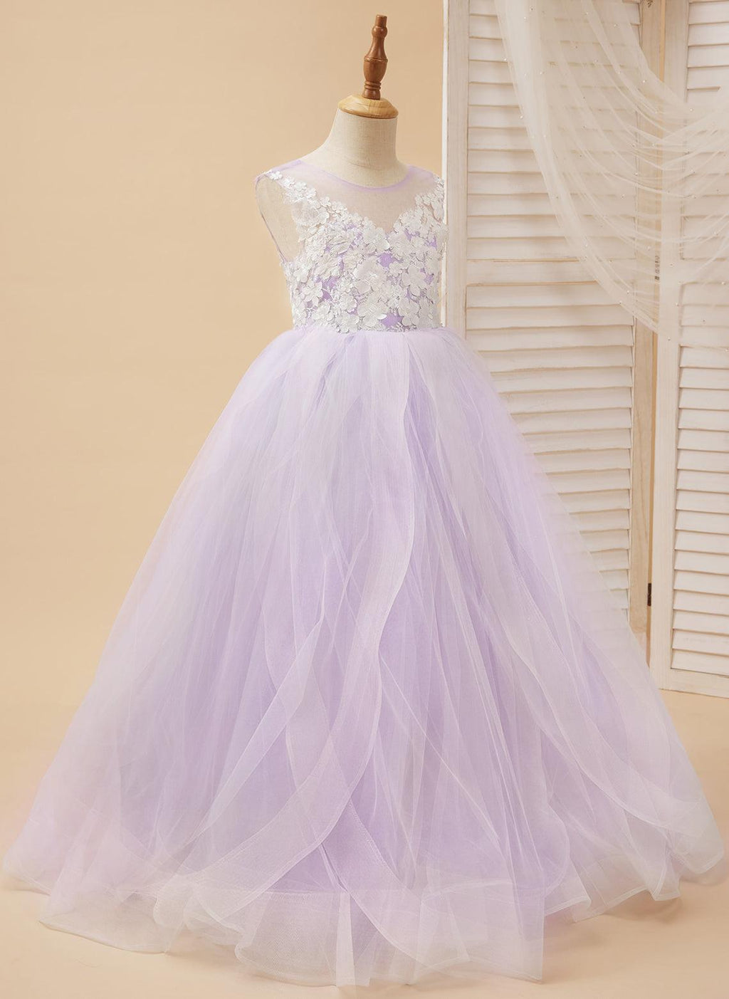 Elegant Sleeveless Lace And Tulle Princess Flower Girl Dress Floor Length