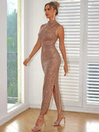 Ärmelloses Glitzer-Abendkleid für Damen – Sexy funkelndes Partykleid 